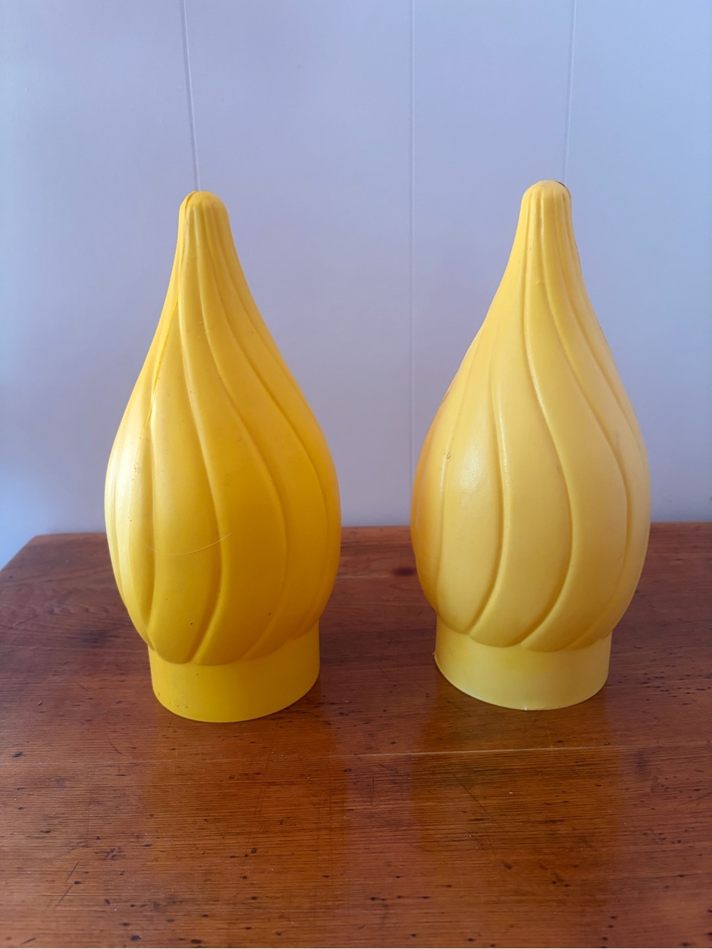 Pair Christmas blow mold light up flame candle tops